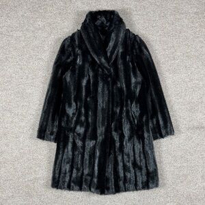 Vintage Olympia Black Mid Length Faux Fur Coat Women’s M Warm Cozy Winter Jacket